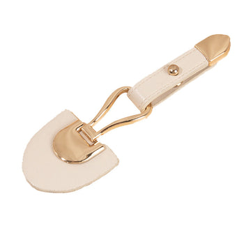 Light coffee leather sew-on toggle with metal buckle and rivet, 10.5 cm