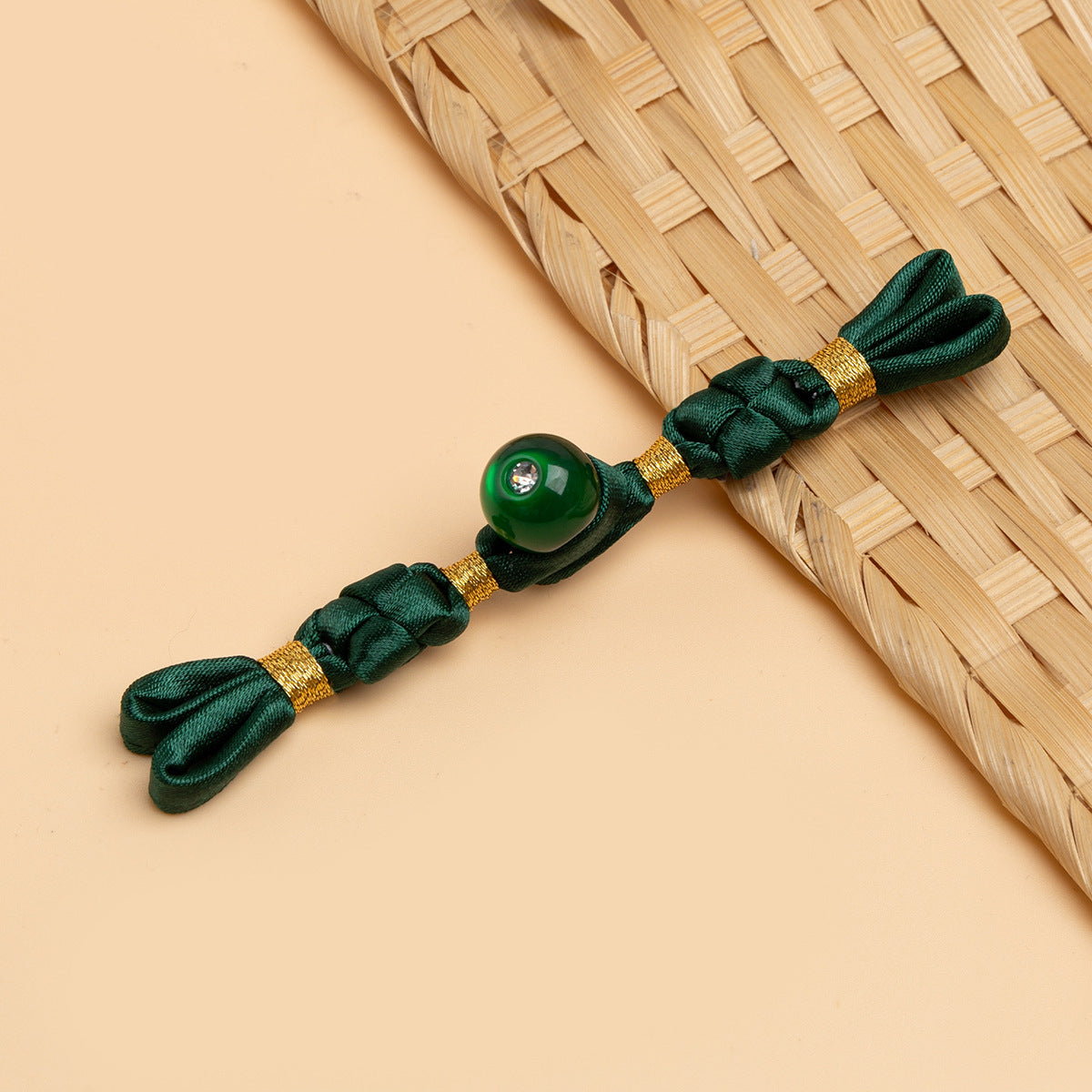 Dark green cheongsam panko with braided cords and green round stone button