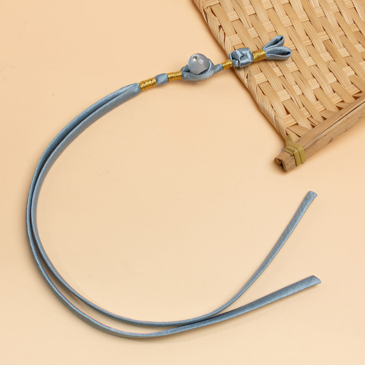 Cheongsam pankou braided button cord, light blue with round rhinestone button