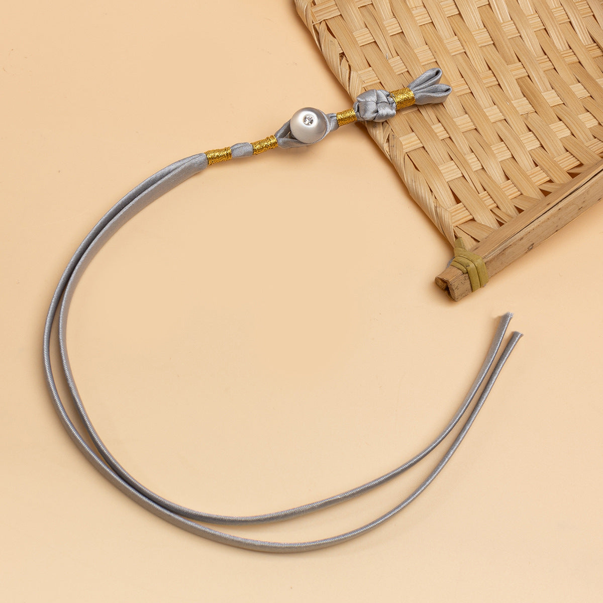 Cheongsam pankou braided button cord, grey-blue with round rhinestone button