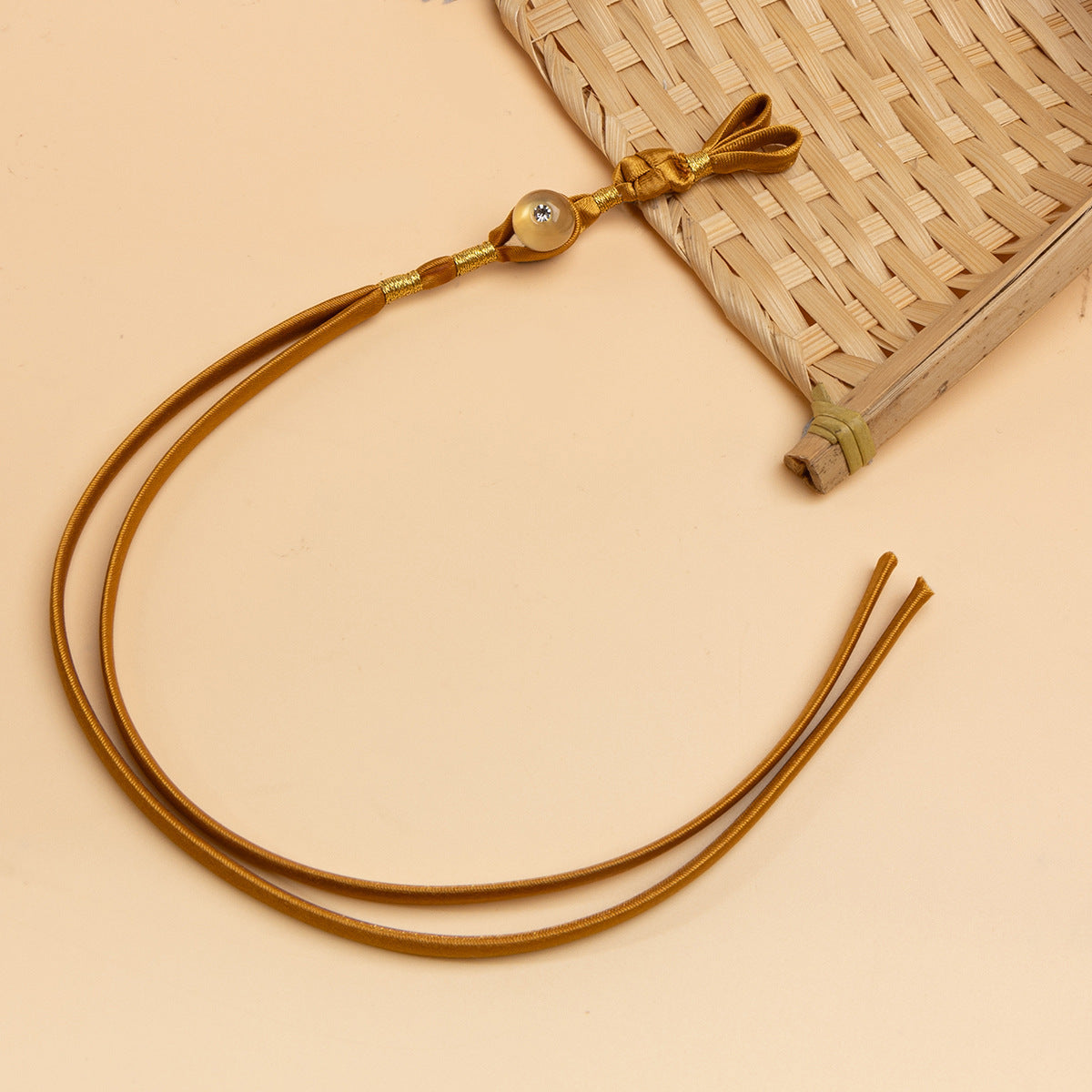 Cheongsam pankou braided button cord, dark-gold with round rhinestone button