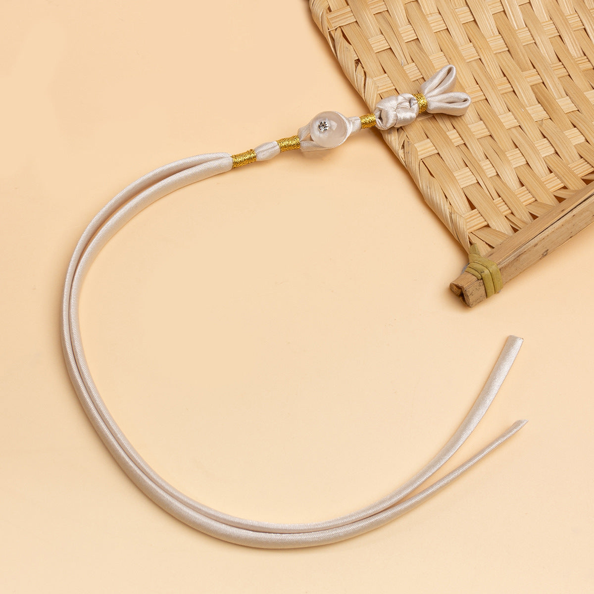 Cheongsam pankou braided button cord, silver with round rhinestone button