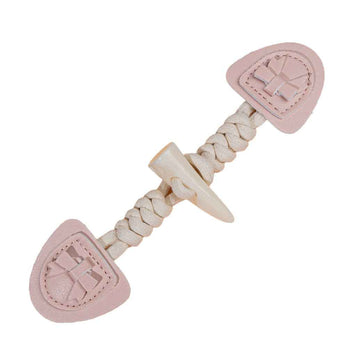 Pink resin buffalo horn leather buckle with braided cord and heart-shaped backing