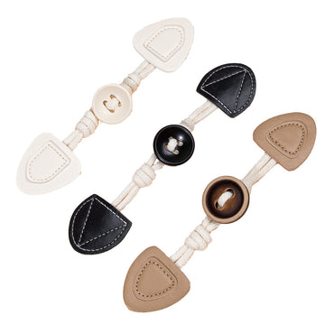 19cm leather sew-on toggles with round resin buttons, mixed colors, 6 pcs