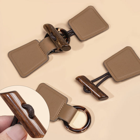 14cm Khaki Black Burgundy Leather Sew-on Toggles with Resin Buckle 4pcs