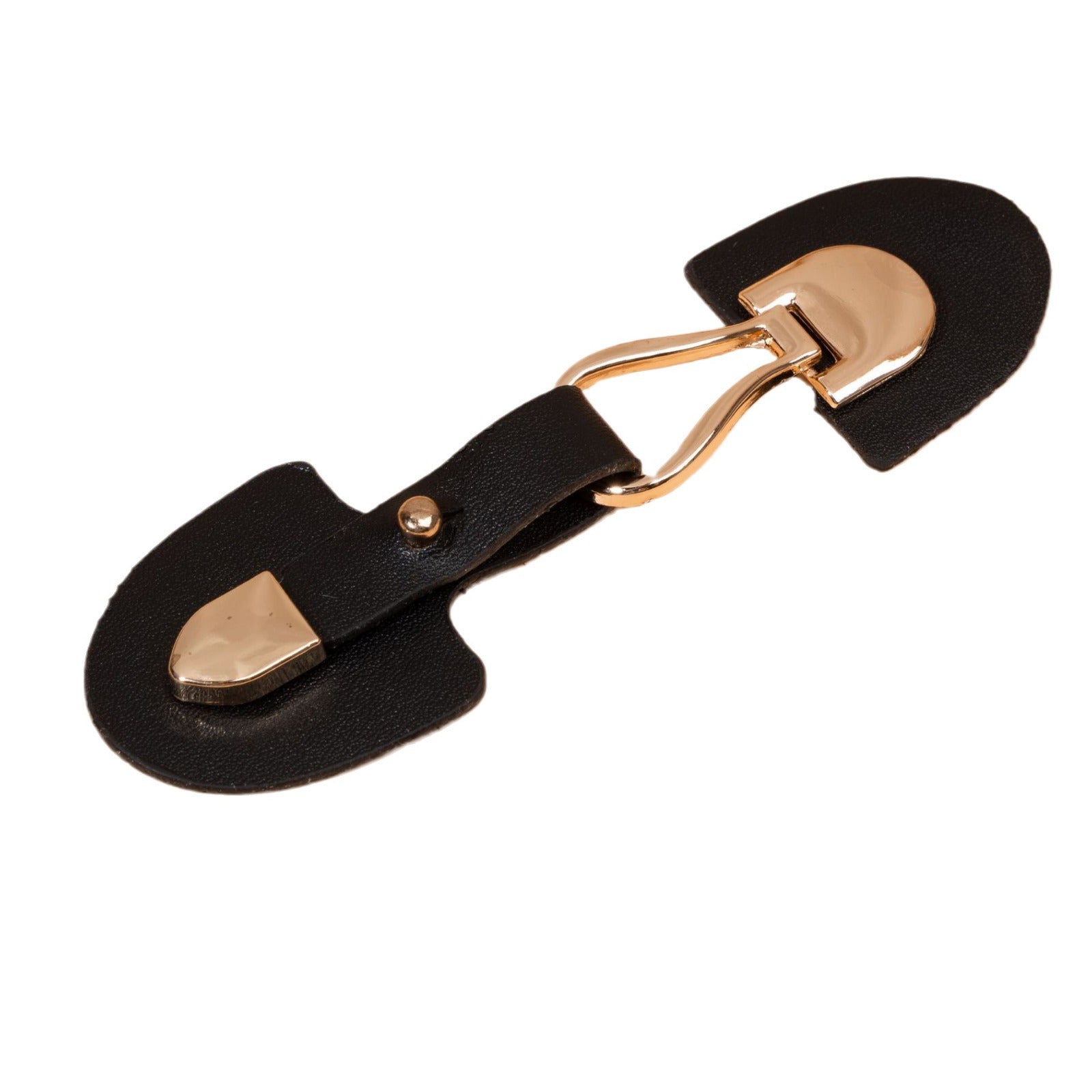 11.5 cm black leather sew-on toggle with metal buckle and end loop