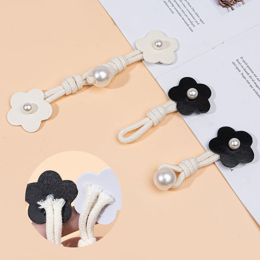 17.5cm Beige Black Pink Leather Sew-on Toggles with Pearl Buckle 6pcs