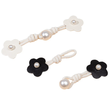 17,5-cm beige & schwarze Leder-Toggles mit Perlen, Blumen, 6er Set