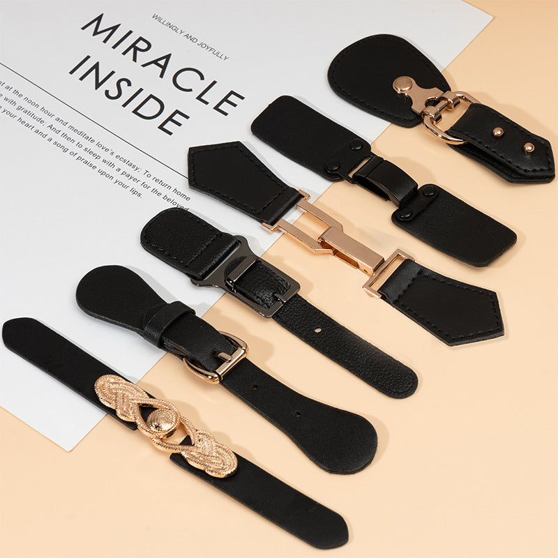 Black leather sew-on toggle sets with rose-gold metal buckles, assorted pieces (5-pack)