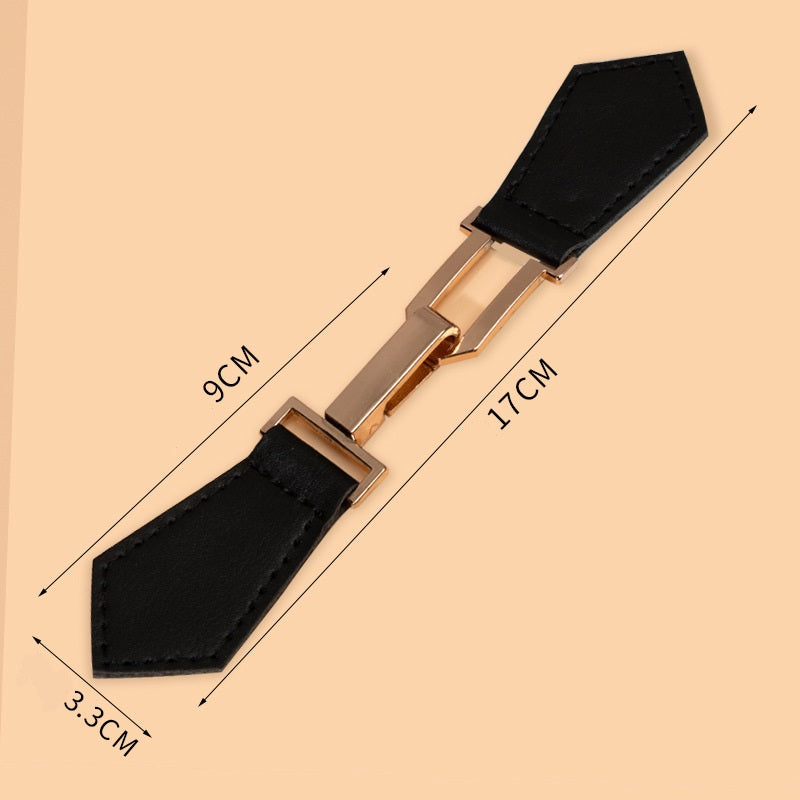 17cm black leather sew-on toggle pair with metal buckle and button tab ends
