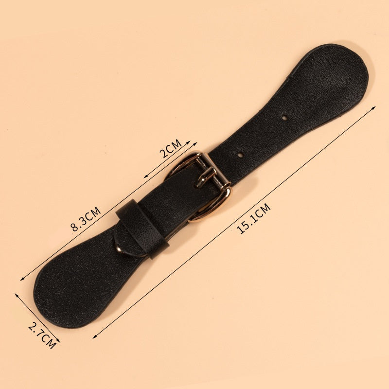15.1cm black leather sew-on toggle with metal buckle and snap button end tab
