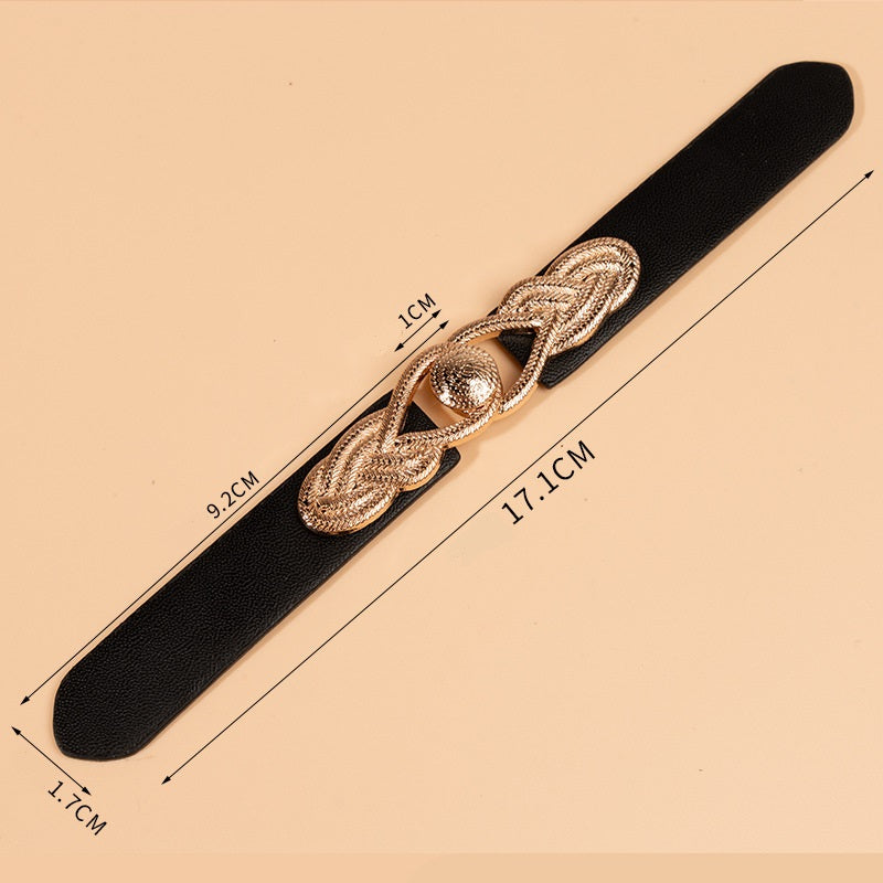 17.1cm black leather sew-on toggle with rose-gold metal buckle and loop closure