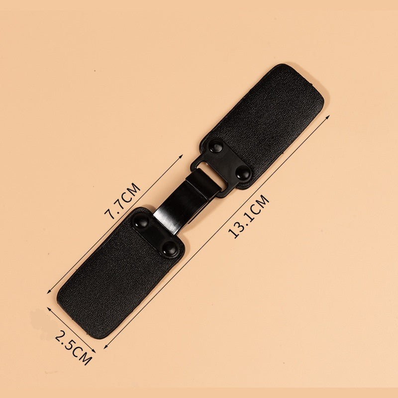 13.1cm black leather sew-on toggle with black snap buttons and metal buckle