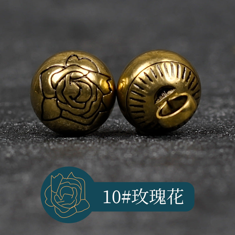 铜色金属纽扣 10#玫瑰花，正面玫瑰刻纹，背面扣眼（包14）