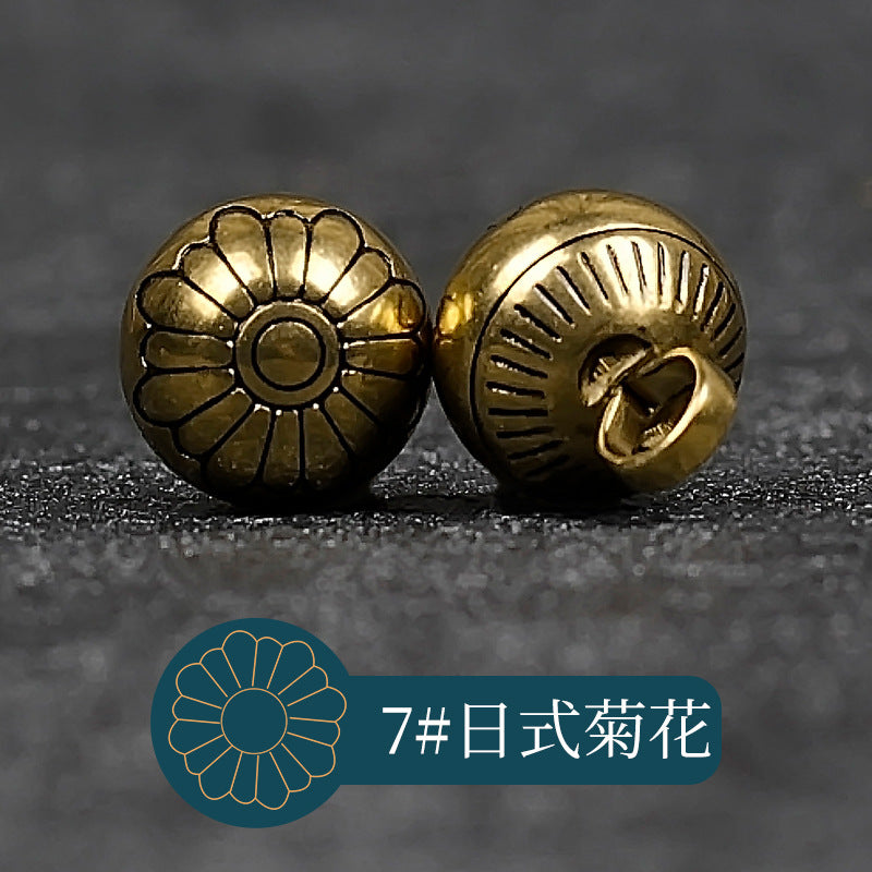 Copper cheongsam buttons with flower-ribbed front and looped shank back