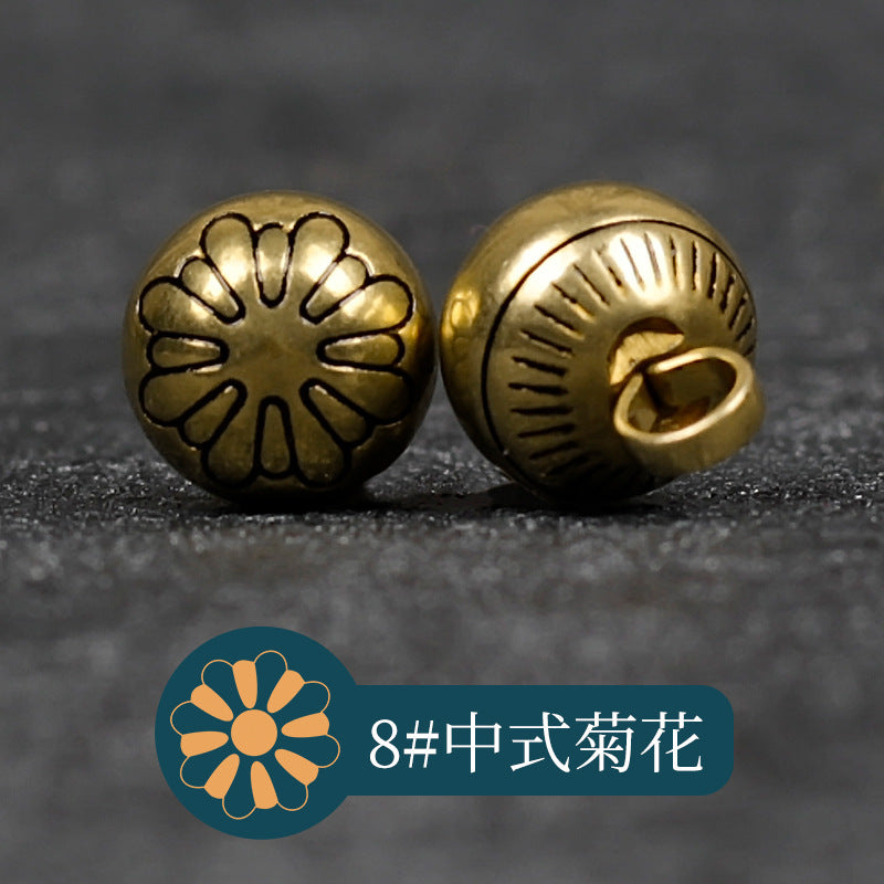 铜色金属纽扣 8#中式菊花，正面菊花刻纹，背面扣眼（包14）