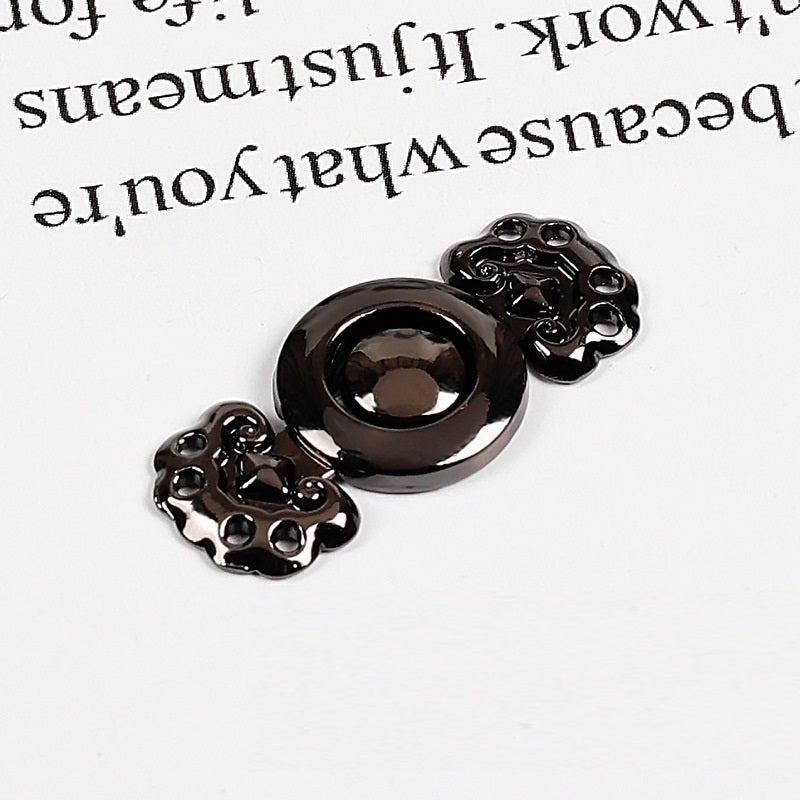 2.8cm cloud ruyi metal pair buttons, gun black (10pcs), glossy round center