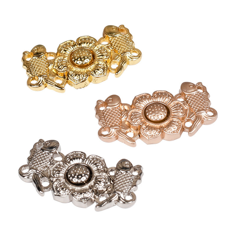Carp-peony Zierknöpfe, Metall, antikes Gold, 3cm, 2er-Set, 10 Stück