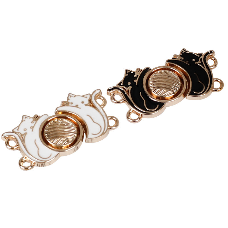 Cat vintage hanfu metal buttons, black-and-white pair design with 4 loops, 12pcs set
