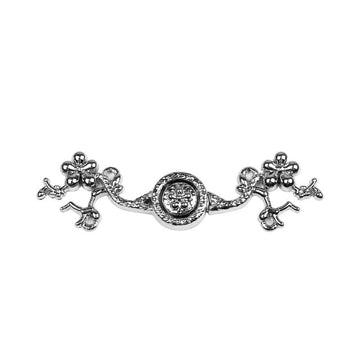 5cm metal frog button, silver-toned with plum blossom center and ornate toggle ring