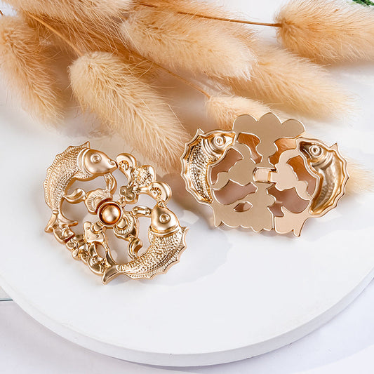 Chinese Style Vintage Golden Carp Metal Frog Buttons for Cheongsam 10pcs