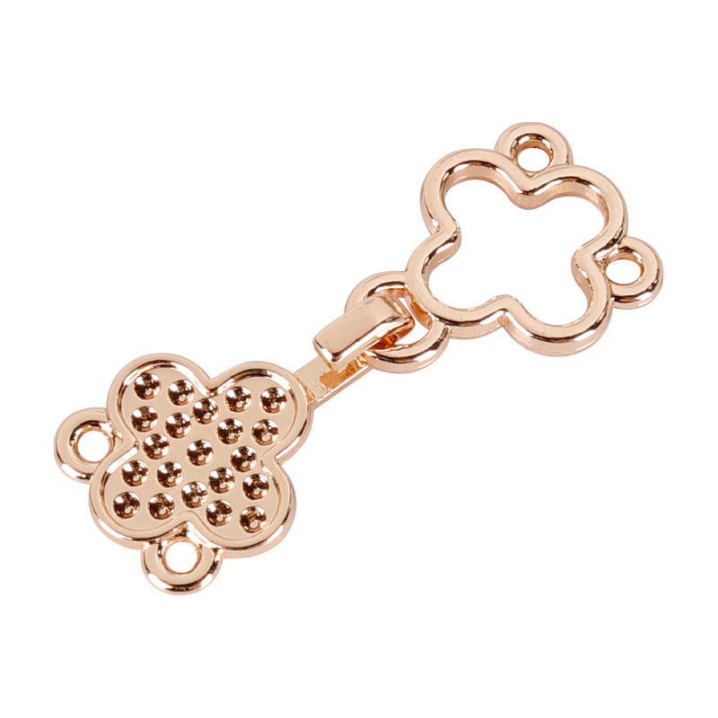 Rose gold clover metal hook button, round crystal-studded center, 2.8cm