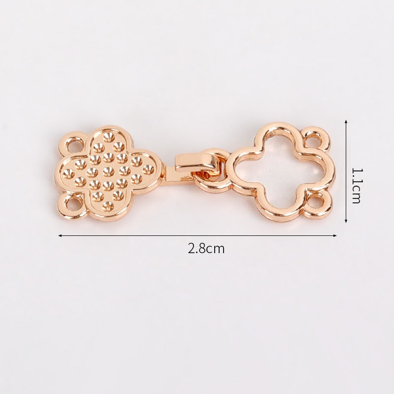 2.8cm rose gold four-leaf clover pair hook button, crystal-studded face