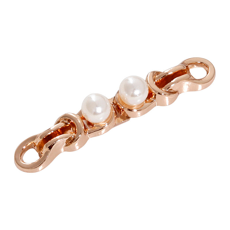 4.5cm metal frog button, light gold with two white pearl beads