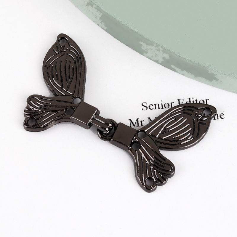 4.8cm gun-black butterfly hook decoration button with glossy ridged wings
