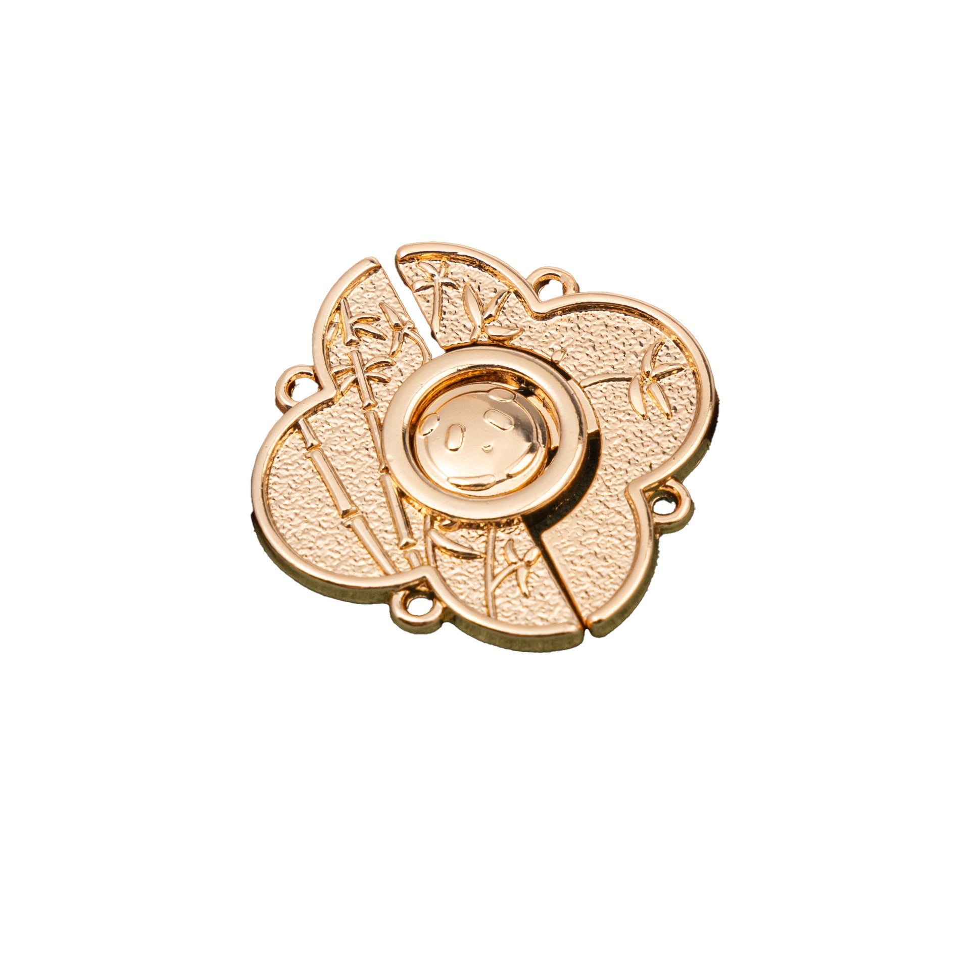 Vintage Chinese panda metal button, light gold tone, four-hole back, 2.5 cm