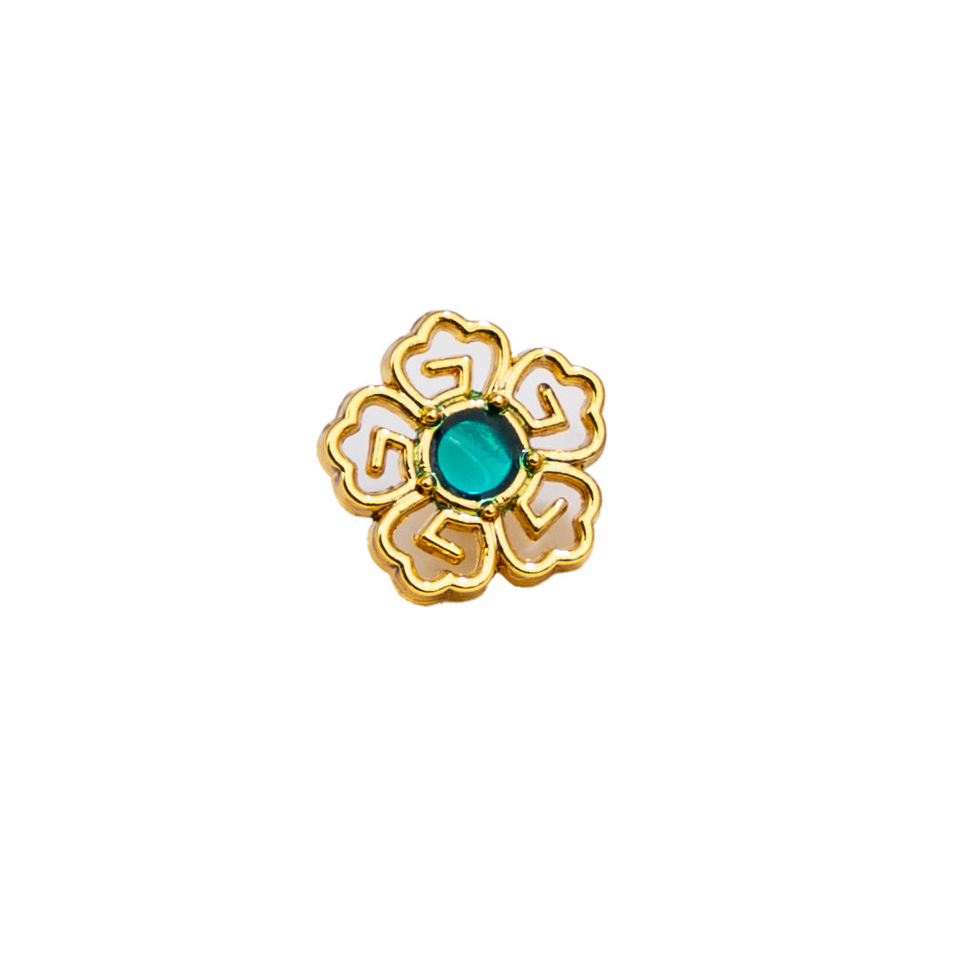 Chinese vintage floral metal cufflinks, gold-tone with blue-green center