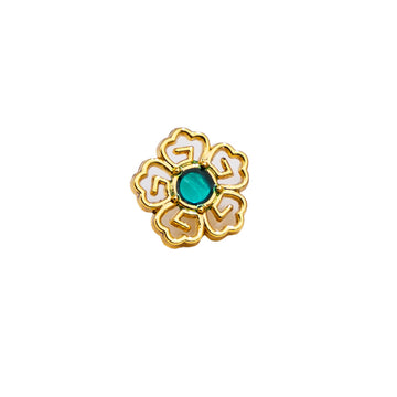 Chinese vintage floral metal cufflinks, gold-tone with blue-green center