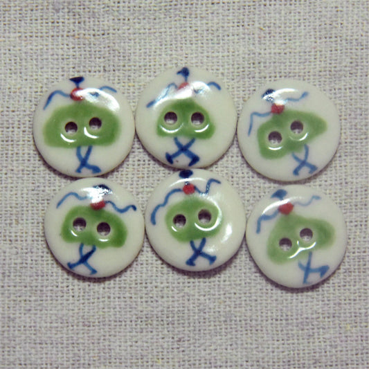 18mm Round 2 Hole White Base Green Handmade Ceramic Sewing Button 4pcs A
