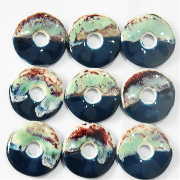 Lotsofbuttons 40mm ceramic pendant buttons, contrasting green top with dark blue base, hole.