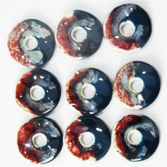 40mm Round Red and Green Contrasting Color Ceramic Ornament Pendant 10pcs