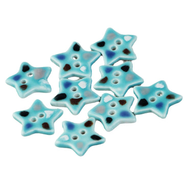 Blaue Keramik-Nähknöpfe mit Sternform und 2 Löchern, 6er Set