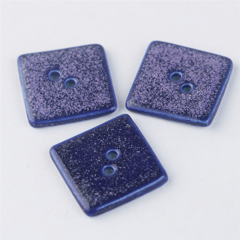 Spotted blue square ceramic button set, 2-hole, speckled finish