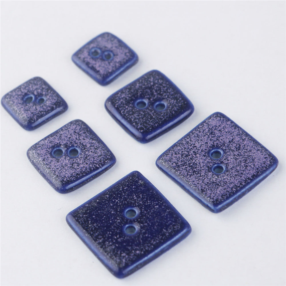 Spotted blue square 2-hole ceramic buttons, handmade speckled pattern