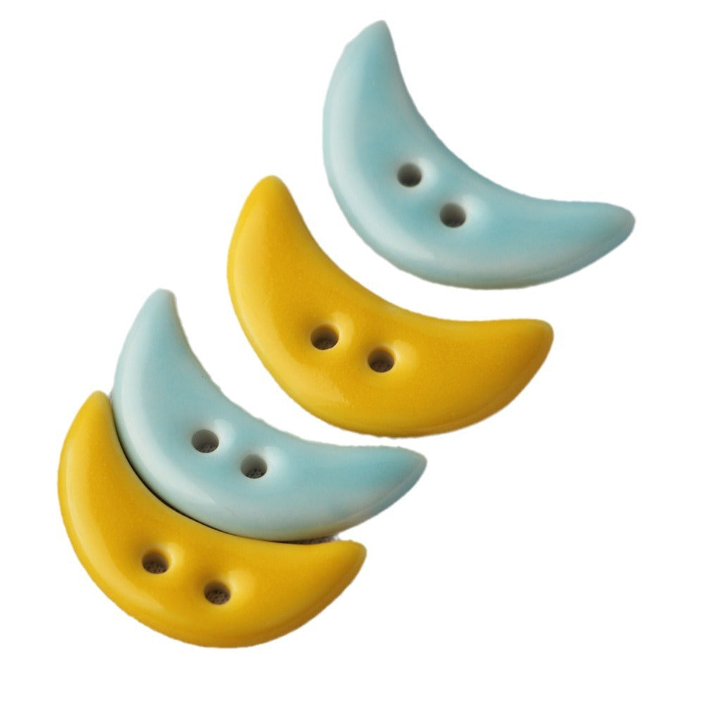 28mm crescent ceramic buttons with two holes, yellow and light blue for bag decoration