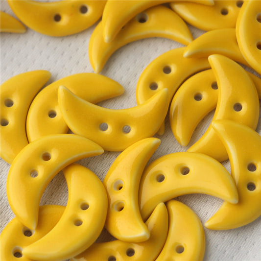 28mm Crescent Shaped 2 Hole Yellow and Light Blue Ceramic Buttons for Bag Decoration Yellow