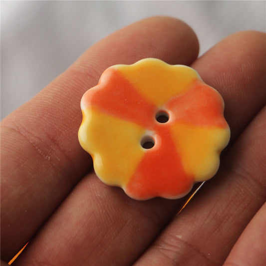 30mm Sky Blue Orange Hand Painted Round 2 Hole Ceramic Sewing Buttons 6pcs B