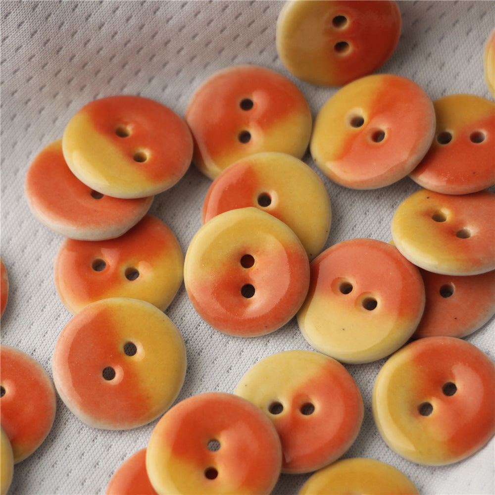 Round 2-hole ceramic buttons, yellow-orange gradient