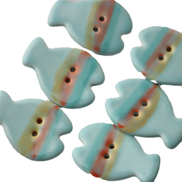 Türkisfarbene Fisch-Keramikknöpfe, 2 Loch, gestreift, 4er Set, 24 mm
