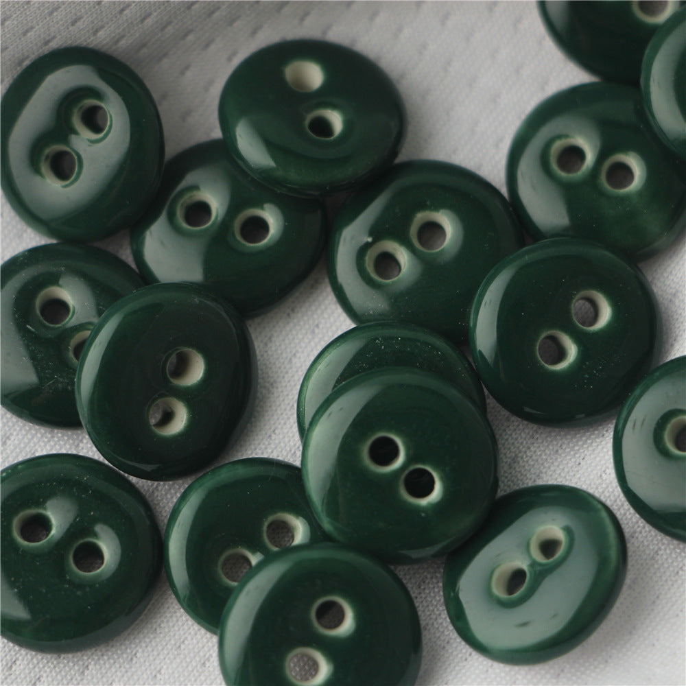 Round 18mm ceramic sewing buttons, dark green, 2-hole design, 4 pcs