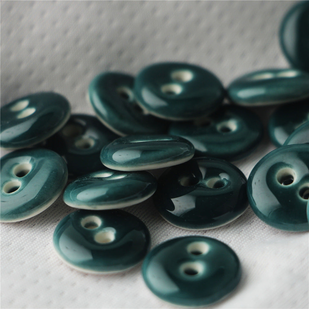 Round 18mm ceramic sewing buttons, dark blue/teal, 2-hole, 4 pcs