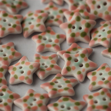 Ceramic two-hole star sewing buttons, pastel floral pattern set