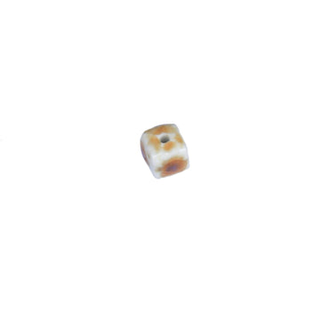 10mm square ceramic bead in cream with blue and brown prairie motif, single bead