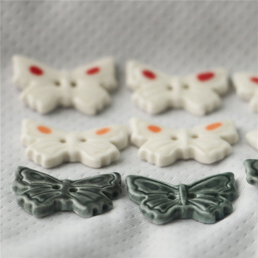 25mm Butterfly Shaped 2 Hole White and Dark Grey Ceramic Buttons for Bag Accessories 6pcs
