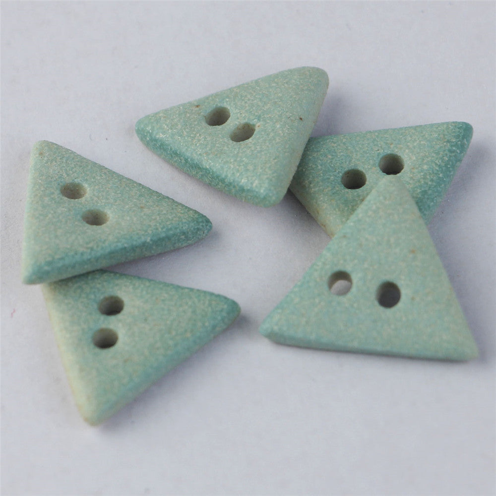 Matte light blue ceramic triangular buttons, 2-hole, close arrangement
