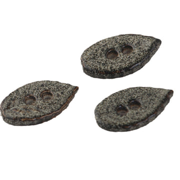 28mm leaf-shaped ceramic buttons, dark speckled, two holes, 5 pcs